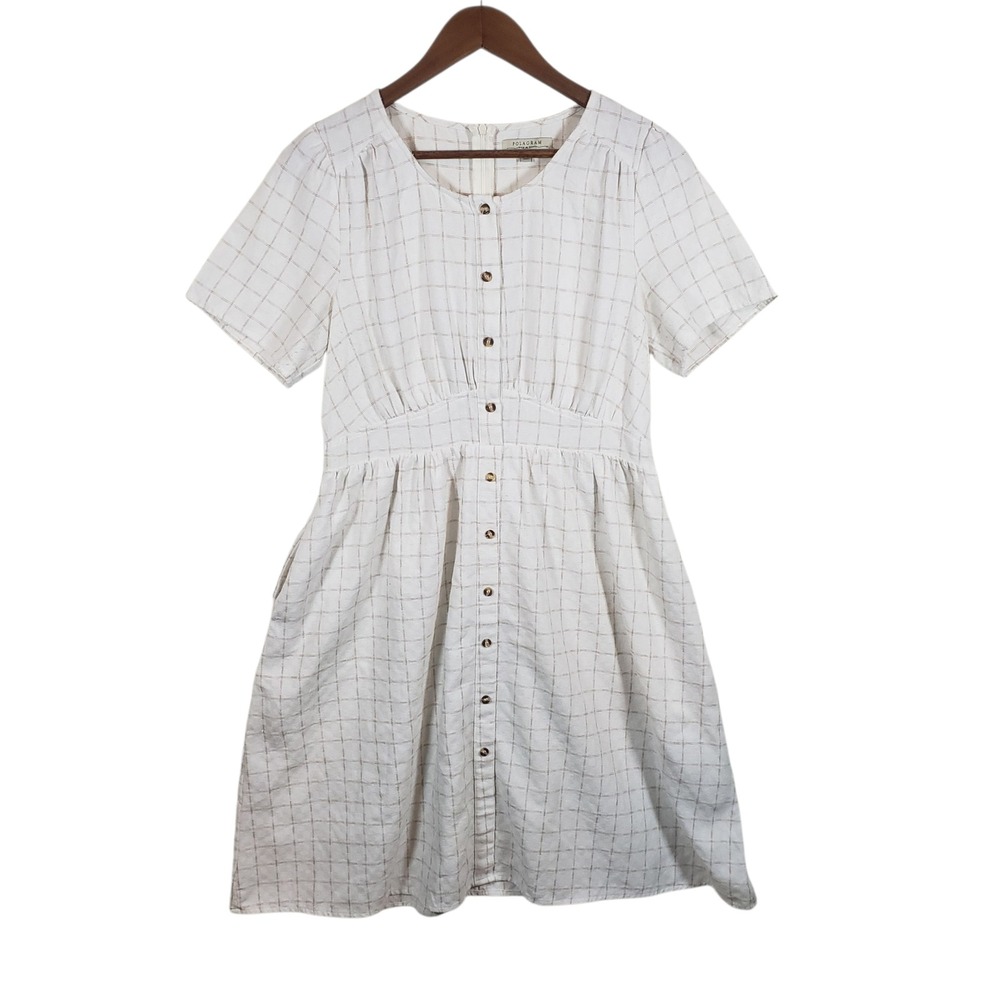 Pologram L Gingham Linen Blend Button Front Midi Dress Cottagecore Prairie Boho